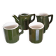 Bistro service, mugs, milk jug, green porcelain bistro coffee maker