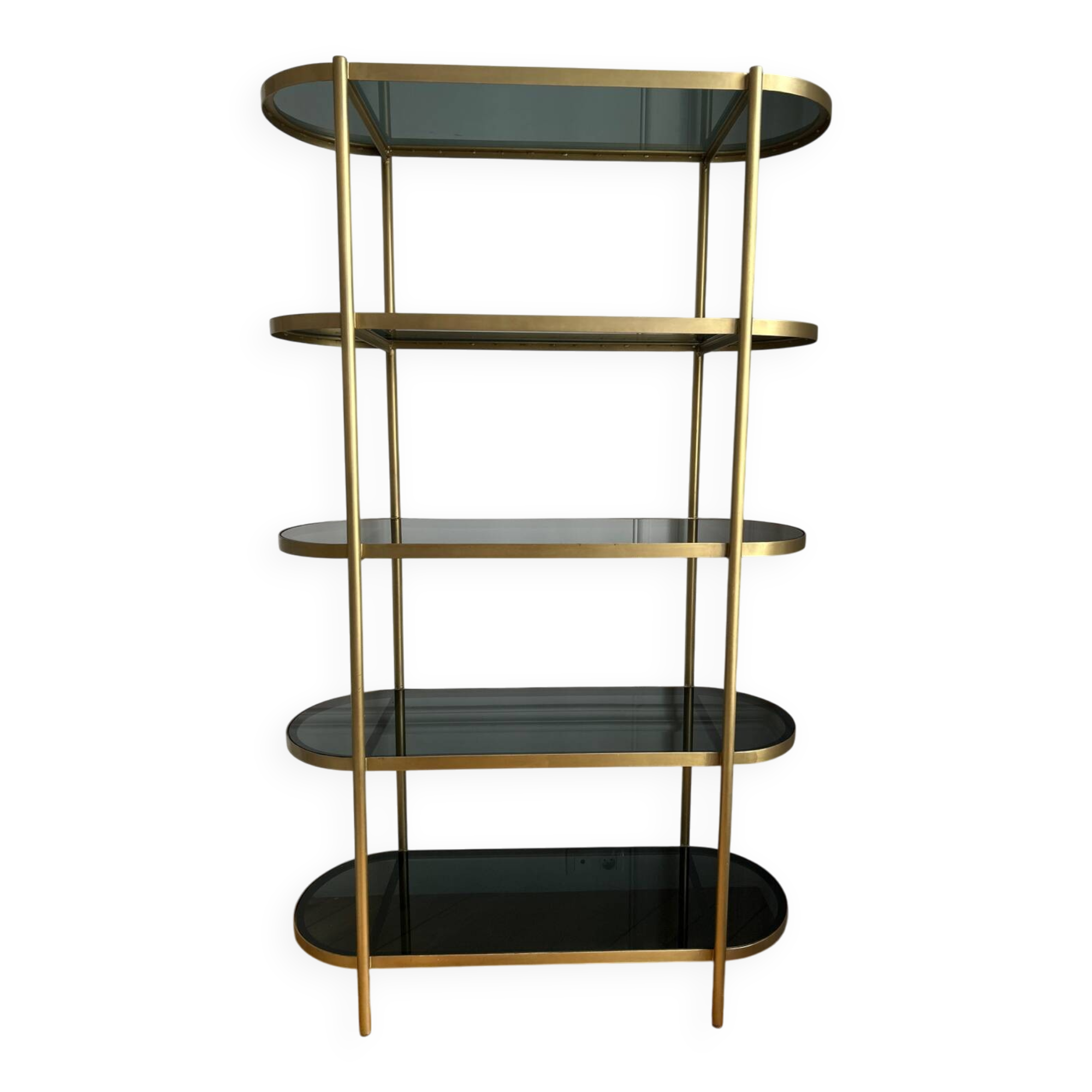 Shelf on brass and smoked glass feet