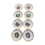 Lot of 8 plates plates pasta and enamels of limoges, decoration of gallant scenes 24.5 cm