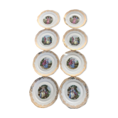Lot of 8 plates plates pasta and enamels of limoges, decoration of gallant scenes 24.5 cm