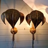 Large pair of brass floral wall sconces, 1960s
