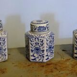 Series of 3 tea pots in blue China