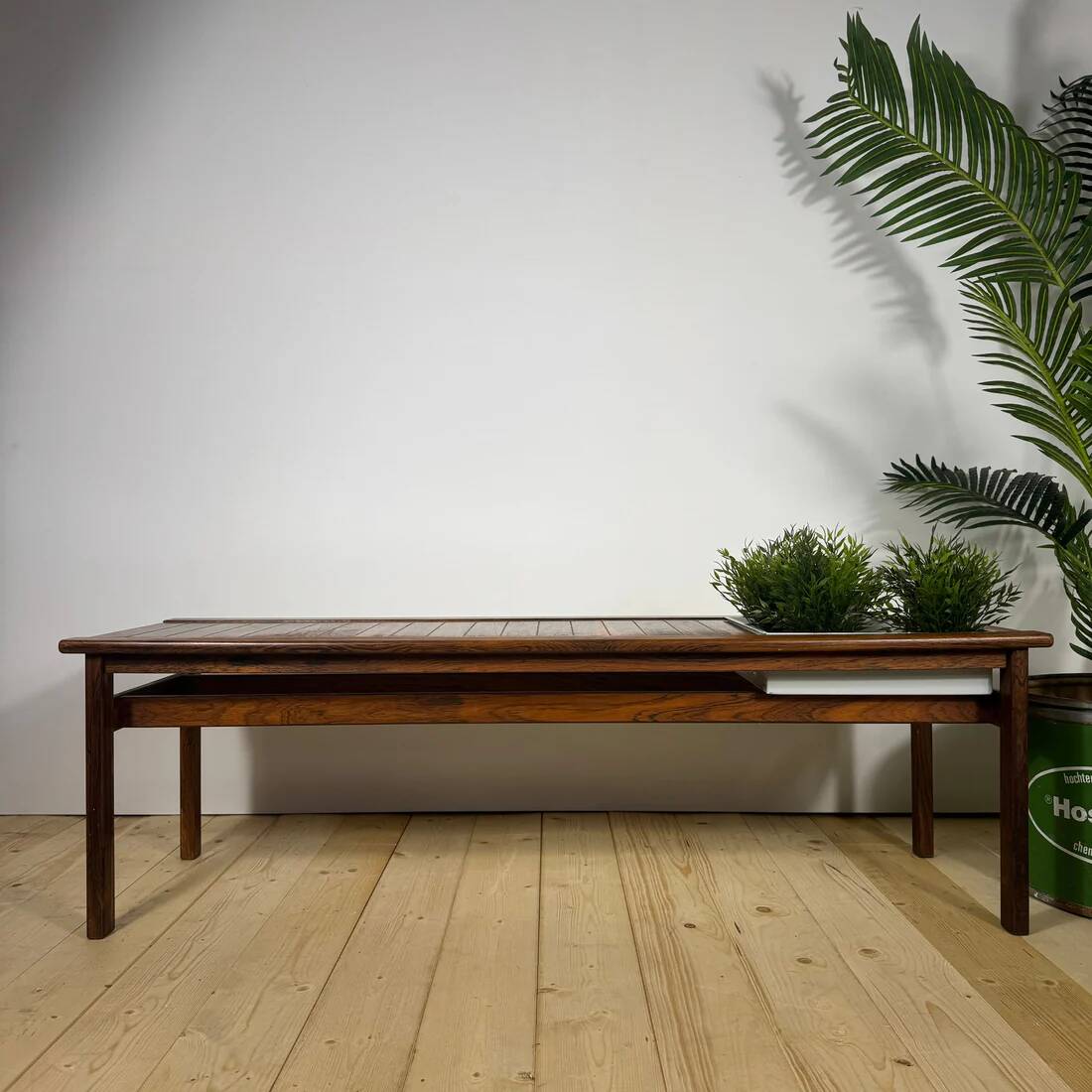 Mid-Century rosewood bench with plant stand – Scandinavian design