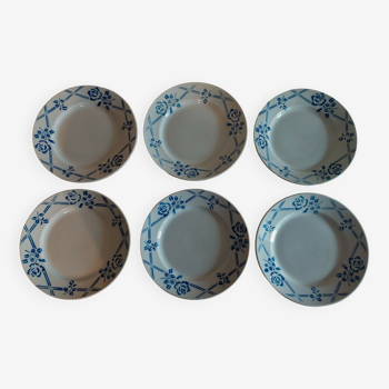 Assiettes plates série de six Moulin des Loups Orchies modèle Bric bleu