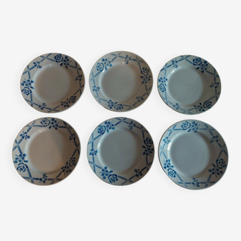 Flat plates series of six Moulin des Loups Orchies model Bric bleu