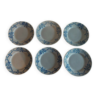 Flat plates series of six Moulin des Loups Orchies model Bric bleu