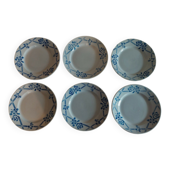 Assiettes plates série de six Moulin des Loups Orchies modèle Bric bleu