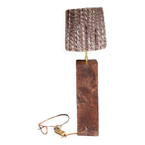 Brutalist lamp Art-populaire in solid wood, wool lampshade