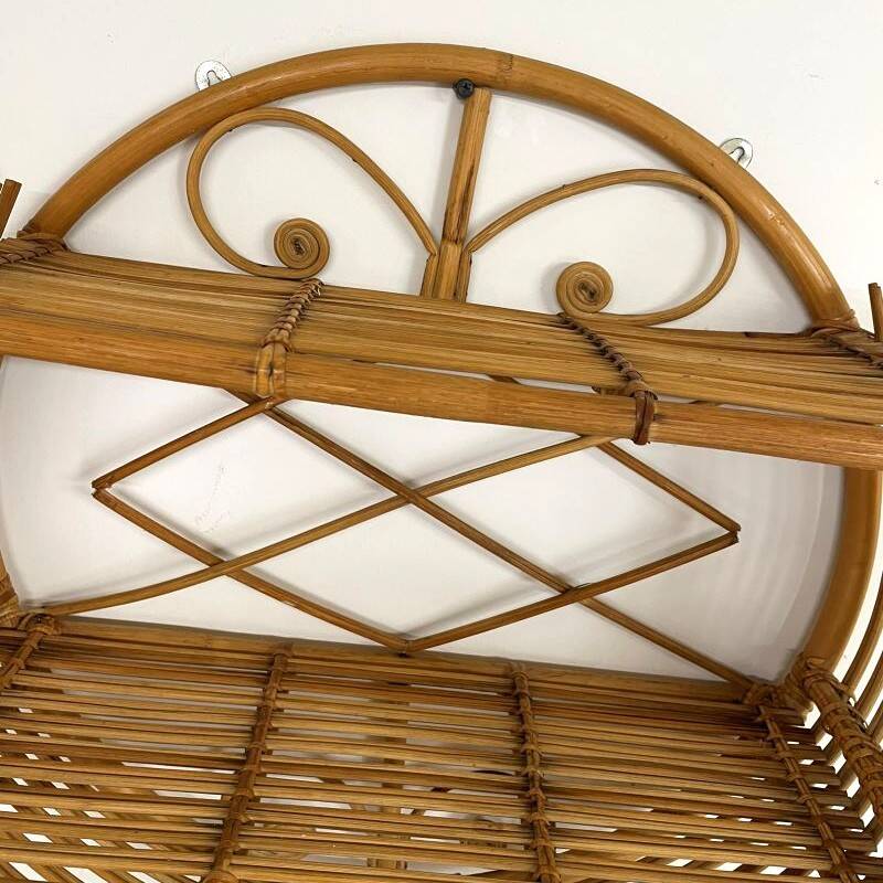 Vintage round rattan wall shelf – 70s bohemian style