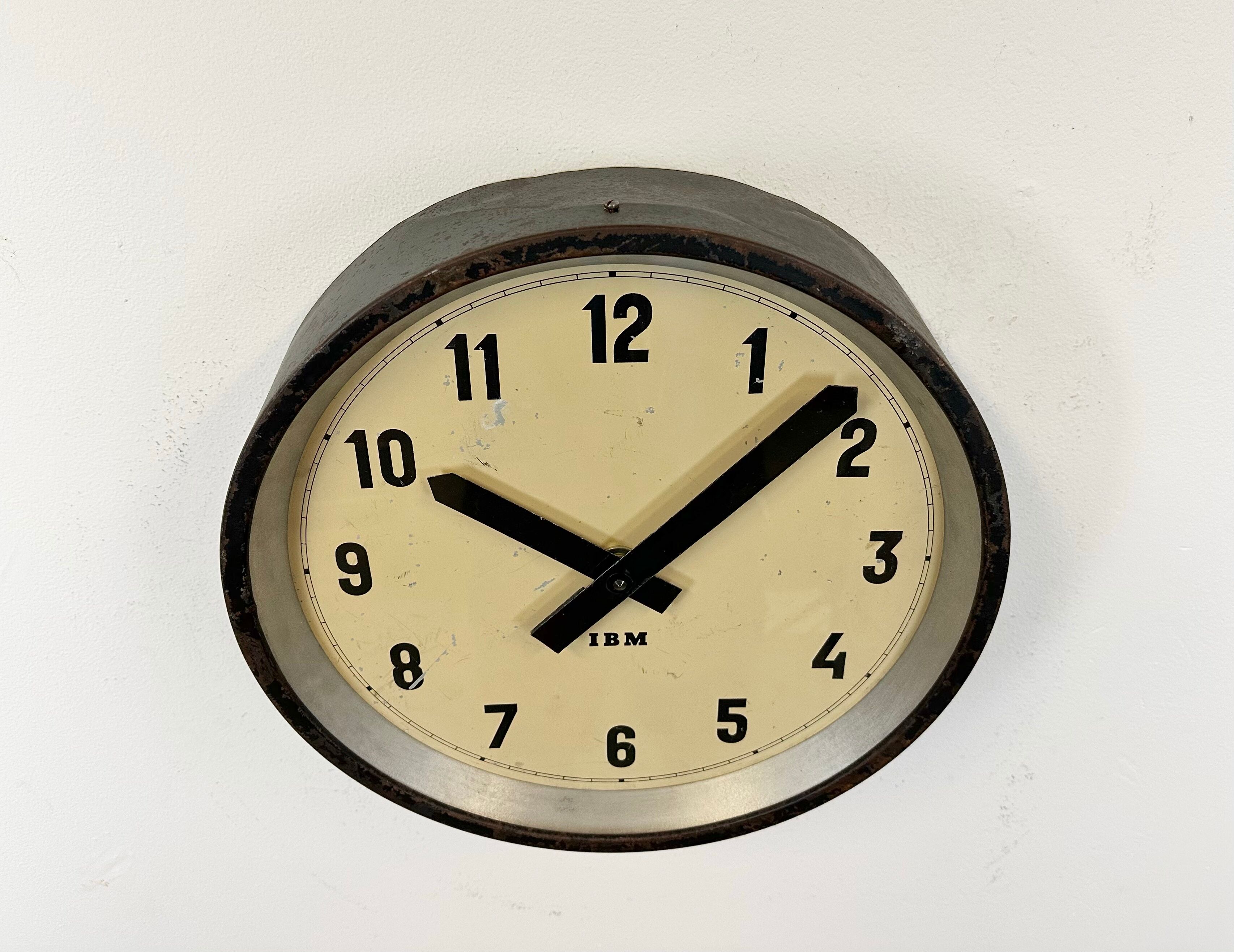Black industrial factory wall clock from IBM, 1950s