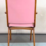 Vintage Italian wood accent chair in pink leatherette. Italy 1950s