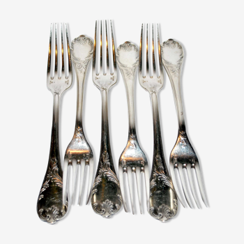 Série de 6 fourchettes de table marly en métal argenté christofle signé 20.5cm