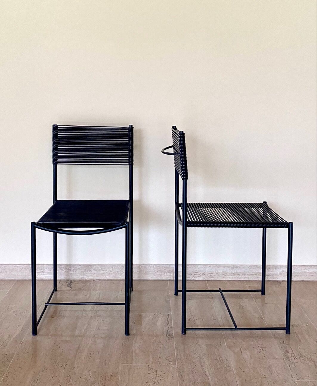 Pair of Italian Chairs in Black Metal and Scooby, produced by Pluri Bergamo, 1980