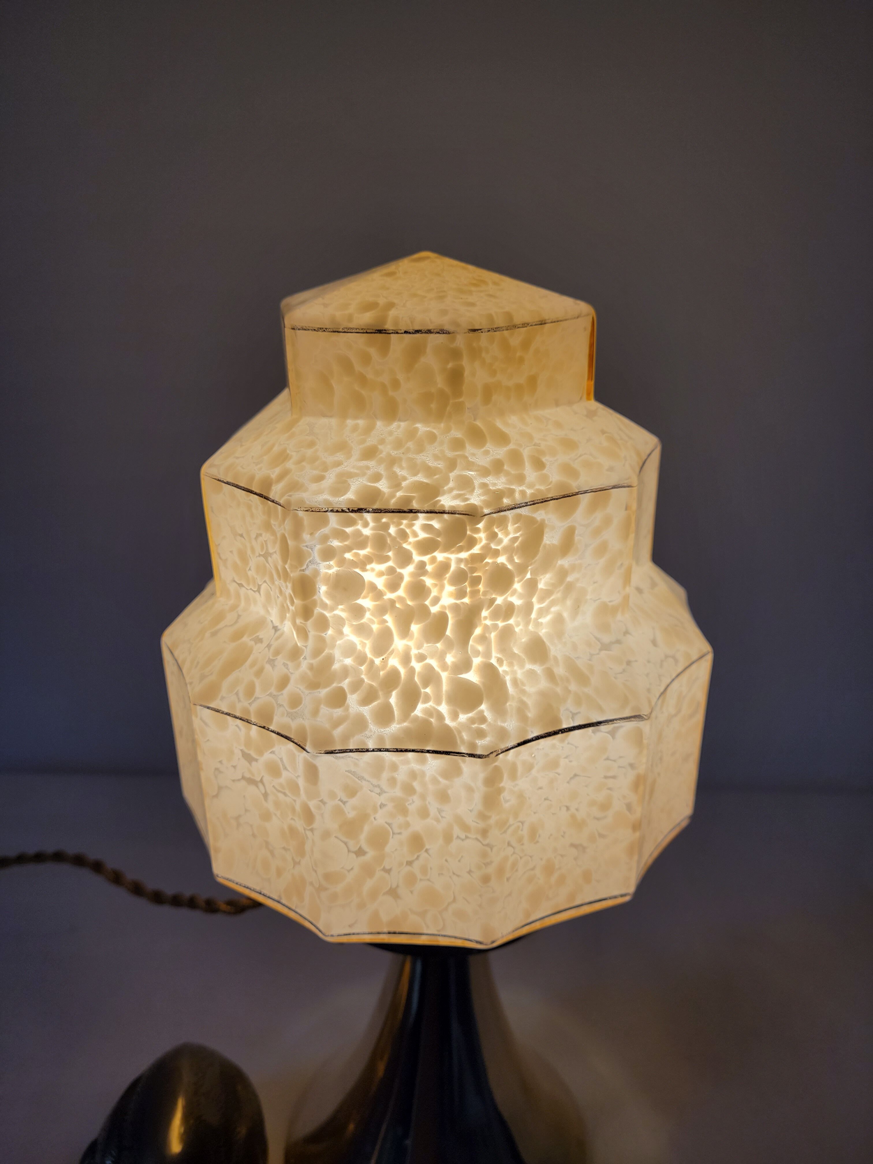 Art Deco glass skyscraper lamp from Clichy