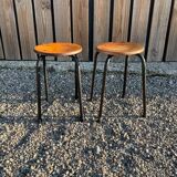 Two Vintage Industrial Stool Side Tables