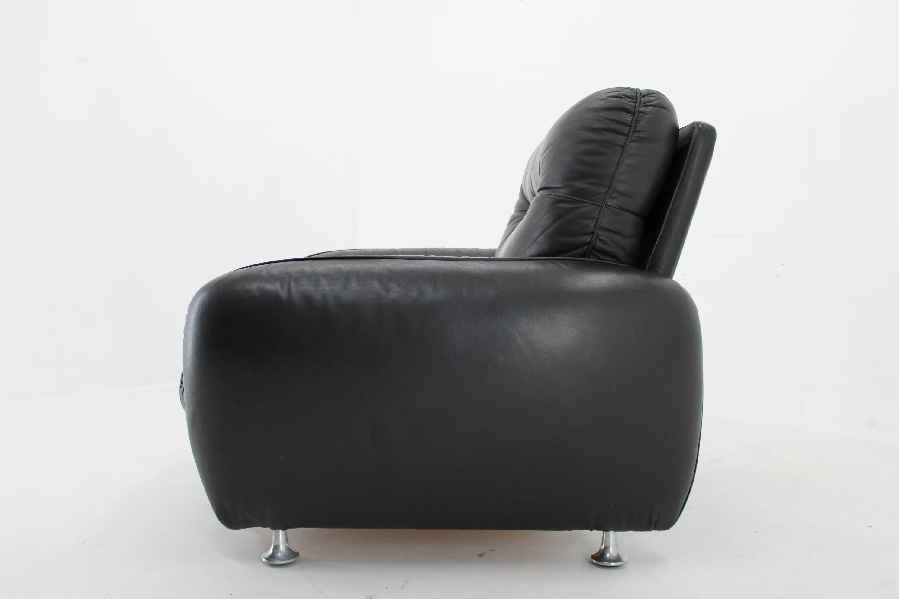 1970s Italian Armchair in Black Leather