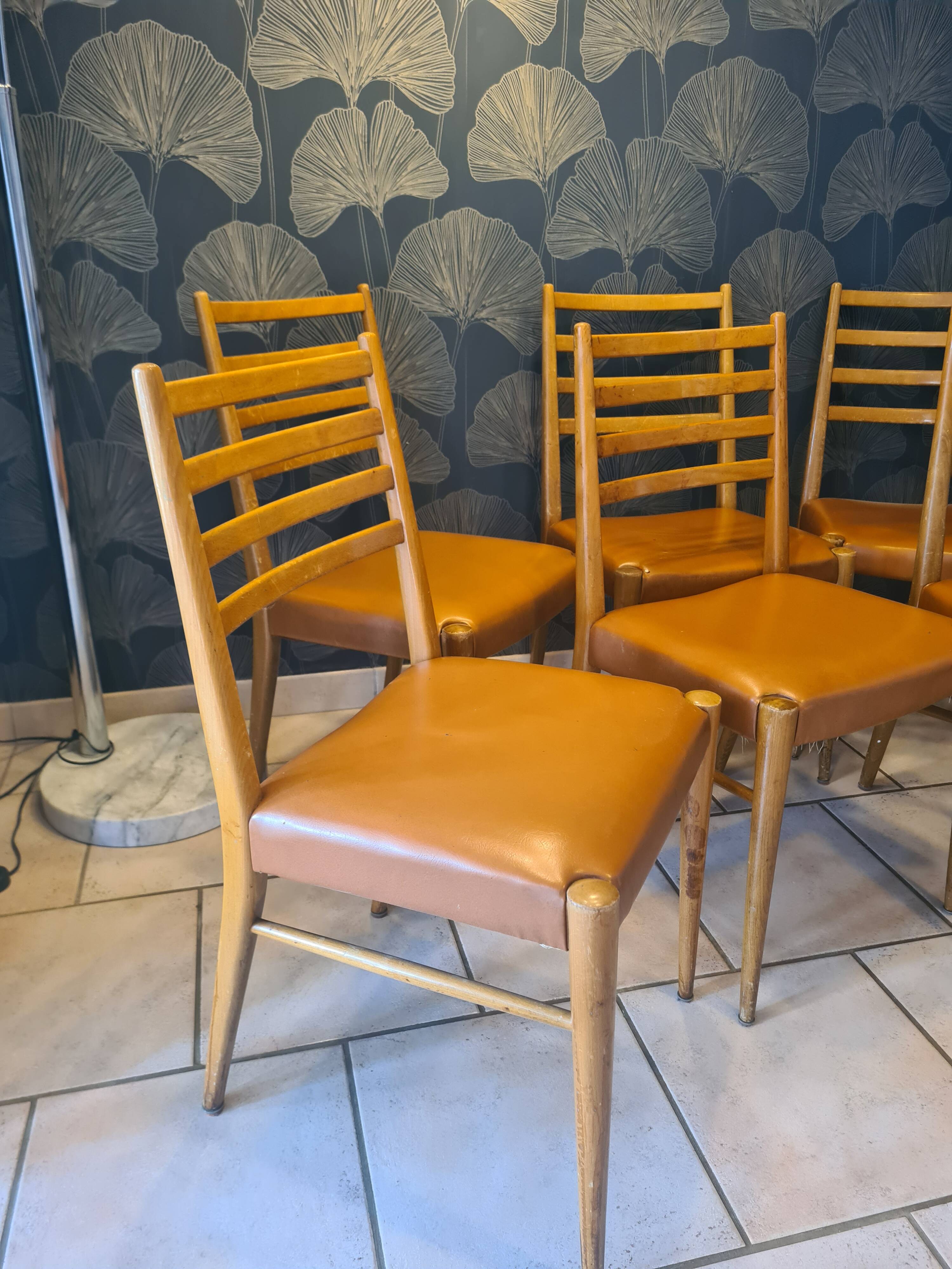 lot of 6 teak chairs from the 1950s, Scandinavian, Danish 87 x 44 x 43 BEG