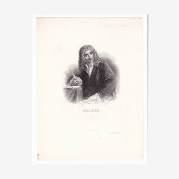 Portrait XIXe 1850 Molière Théâtre Jean Baptiste Poquelin Comédien Acteur