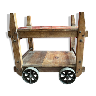 Serviteur industriel vintage en bois de teck et acier Inde, XIXème siècle