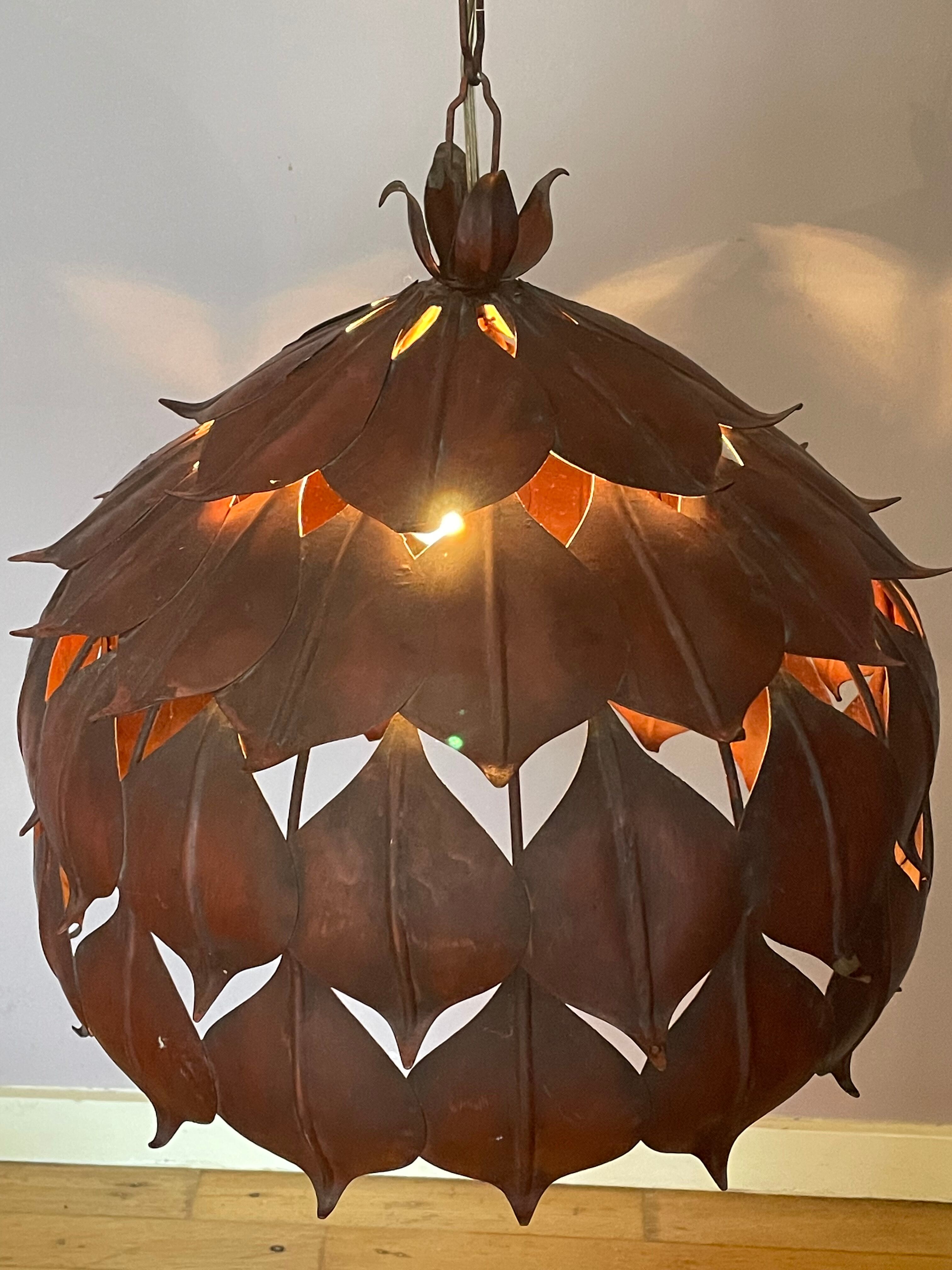 1970s metal chandelier Hans Kogl leaf patterns