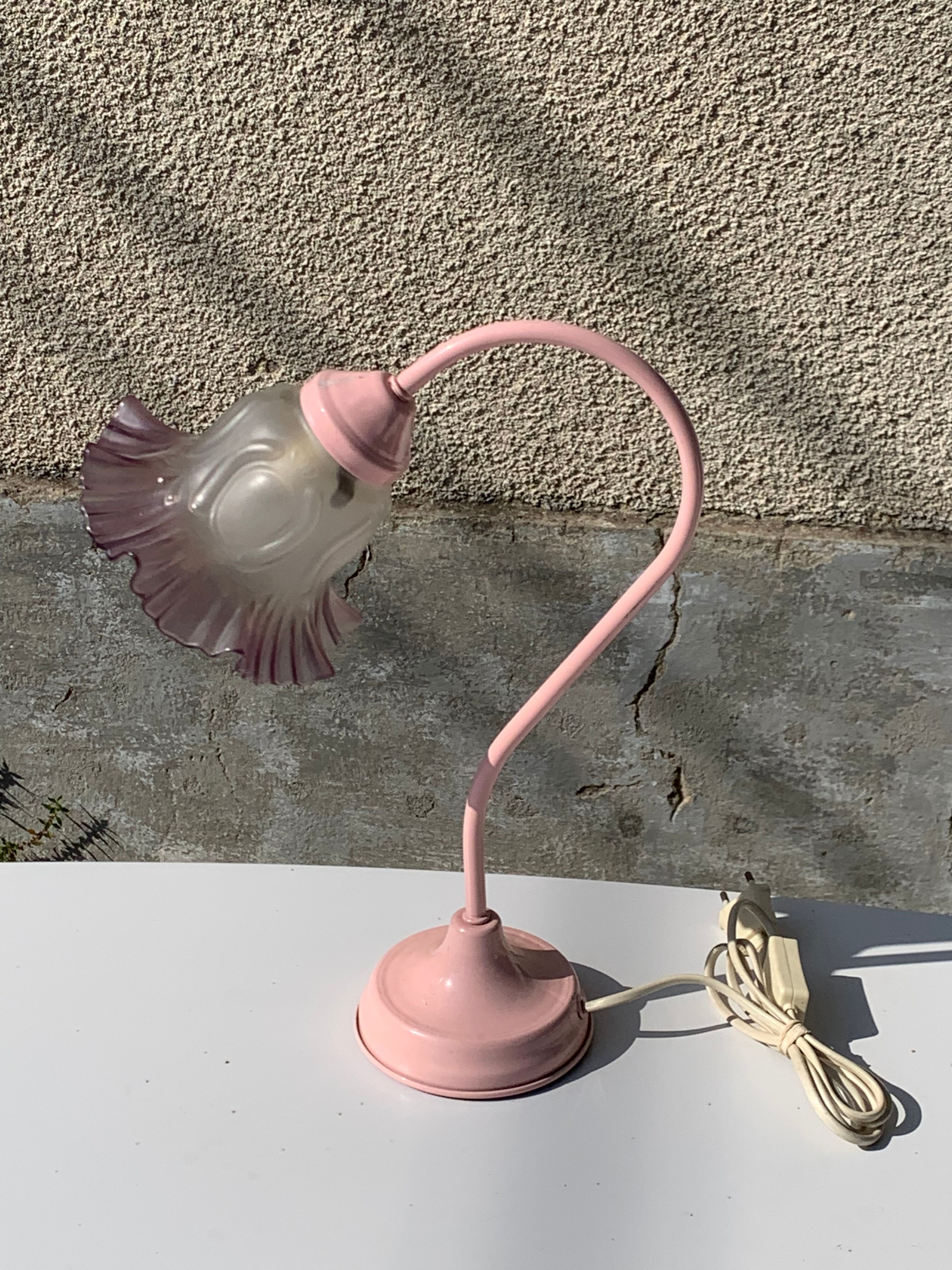 Delmas table lamp in enamelled iron and vintage corolla globe 1970