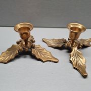 Vintage brass candlesticks Christmas decoration holly