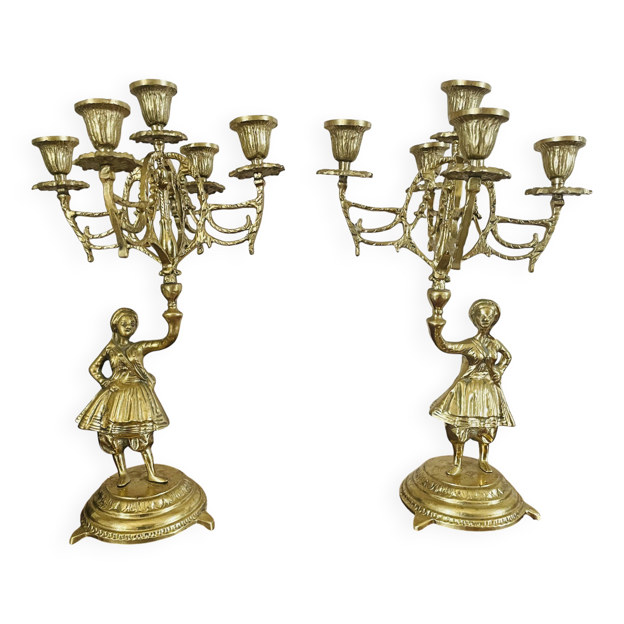 Pair of candelabra Candle holders Antique in gilded bronze style