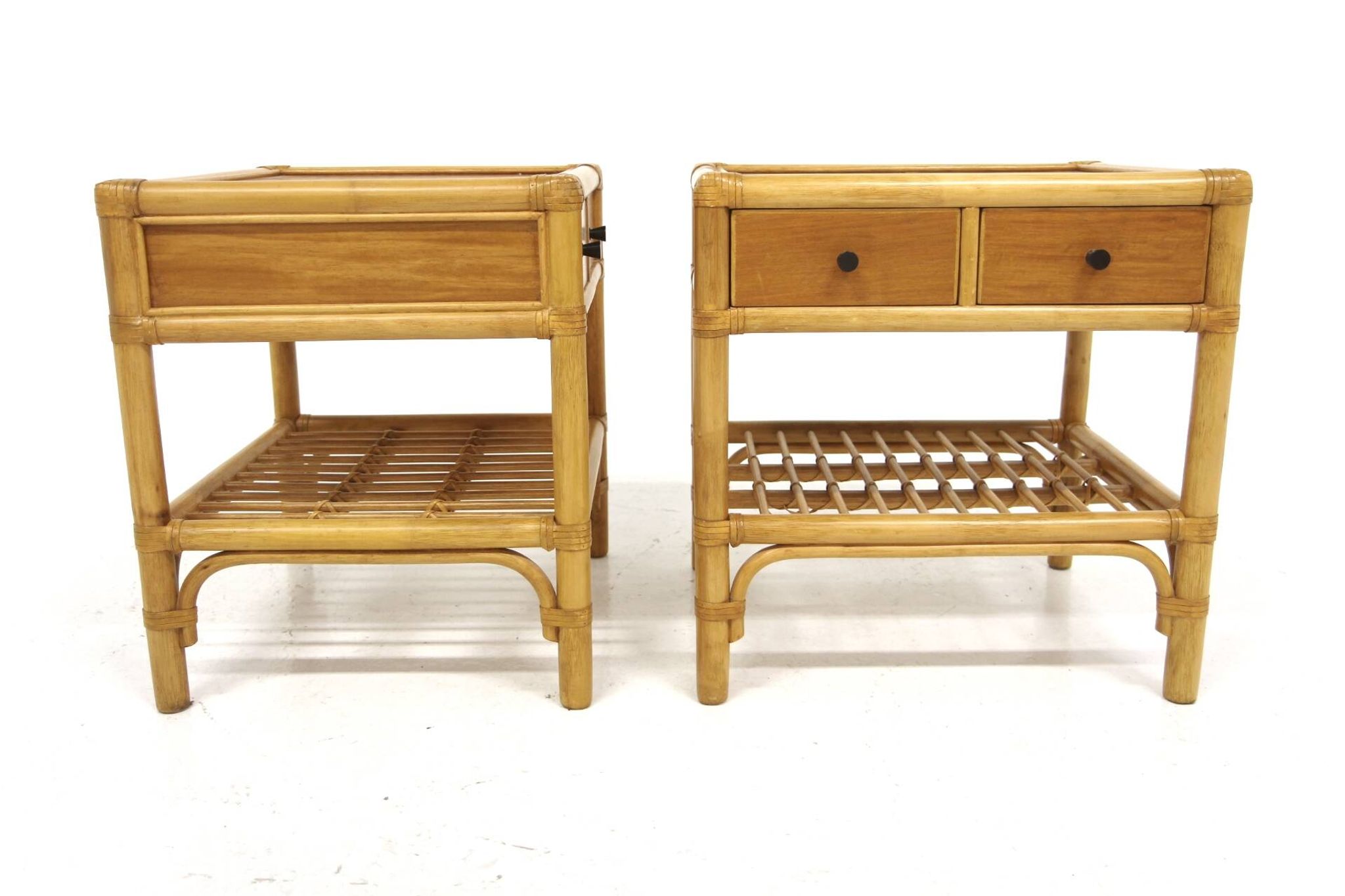 Set of 2 rattan bedside tables, Dux, Sweden, 1960