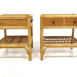 Set of 2 rattan bedside tables, Dux, Sweden, 1960