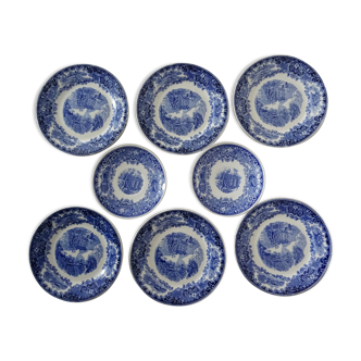 6 dessert plates and 2 blue cups P.Regout Maastricht Holland