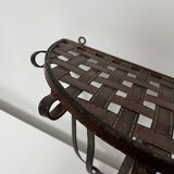 Small wall console Wrought iron trompe l'oeil stitched saddle leather