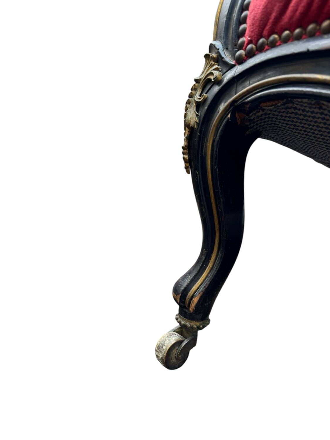 Napoleon III period bench – Blackened wood, brass and red velvet