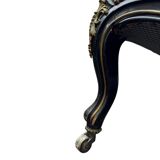 Napoleon III period bench – Blackened wood, brass and red velvet