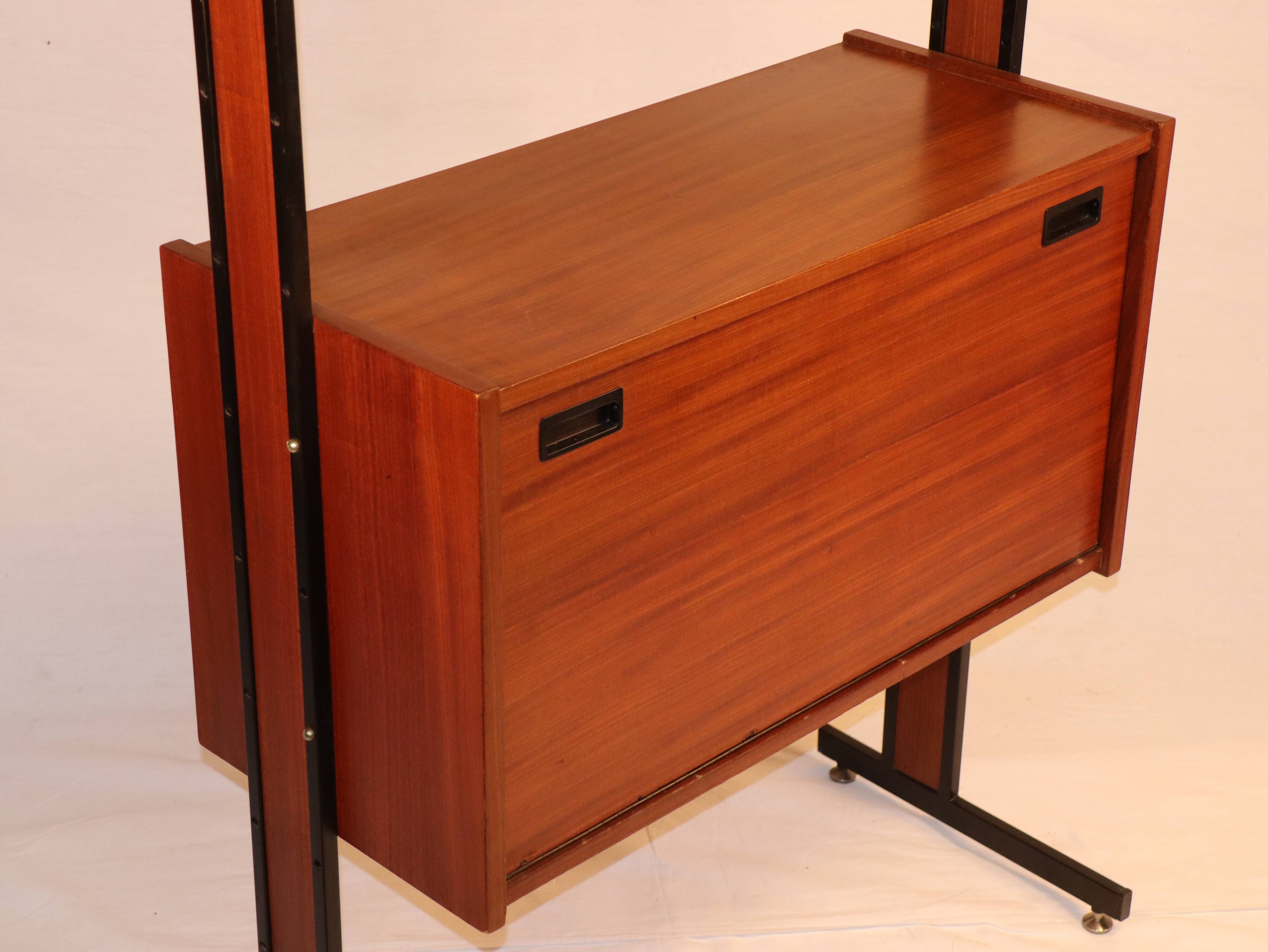 Wooden and metal modular vintage bookcase, 1960s