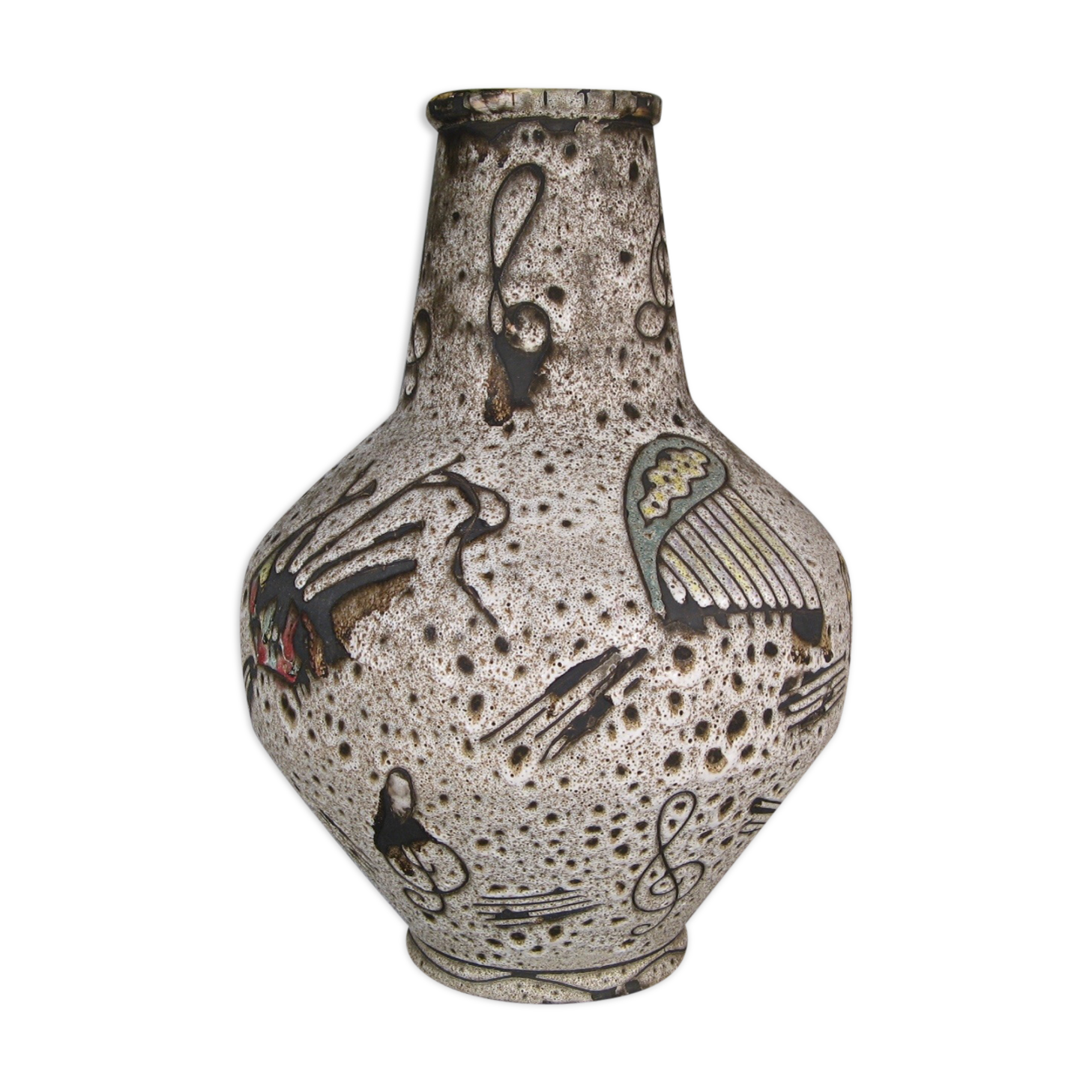 Vallauris ceramic vase signed Bessone décor orchestra instrument music