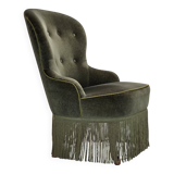 Chaise d'appoint danoise des années 1970, velours vert, pieds en bois de hêtre.