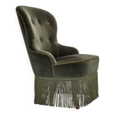Chaise d'appoint danoise des années 1970, velours vert, pieds en bois de hêtre.