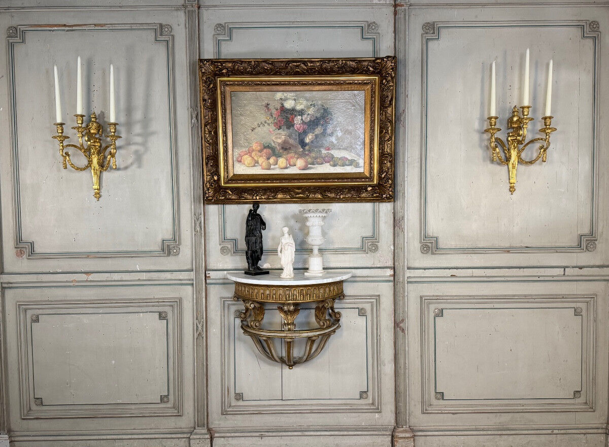 Console en bois sculpté de style Louis XVI vers 1900