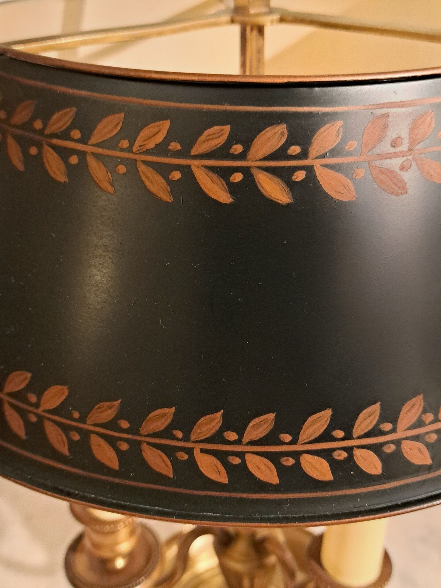 Gilded bronze and painted tin bouillotte lamp