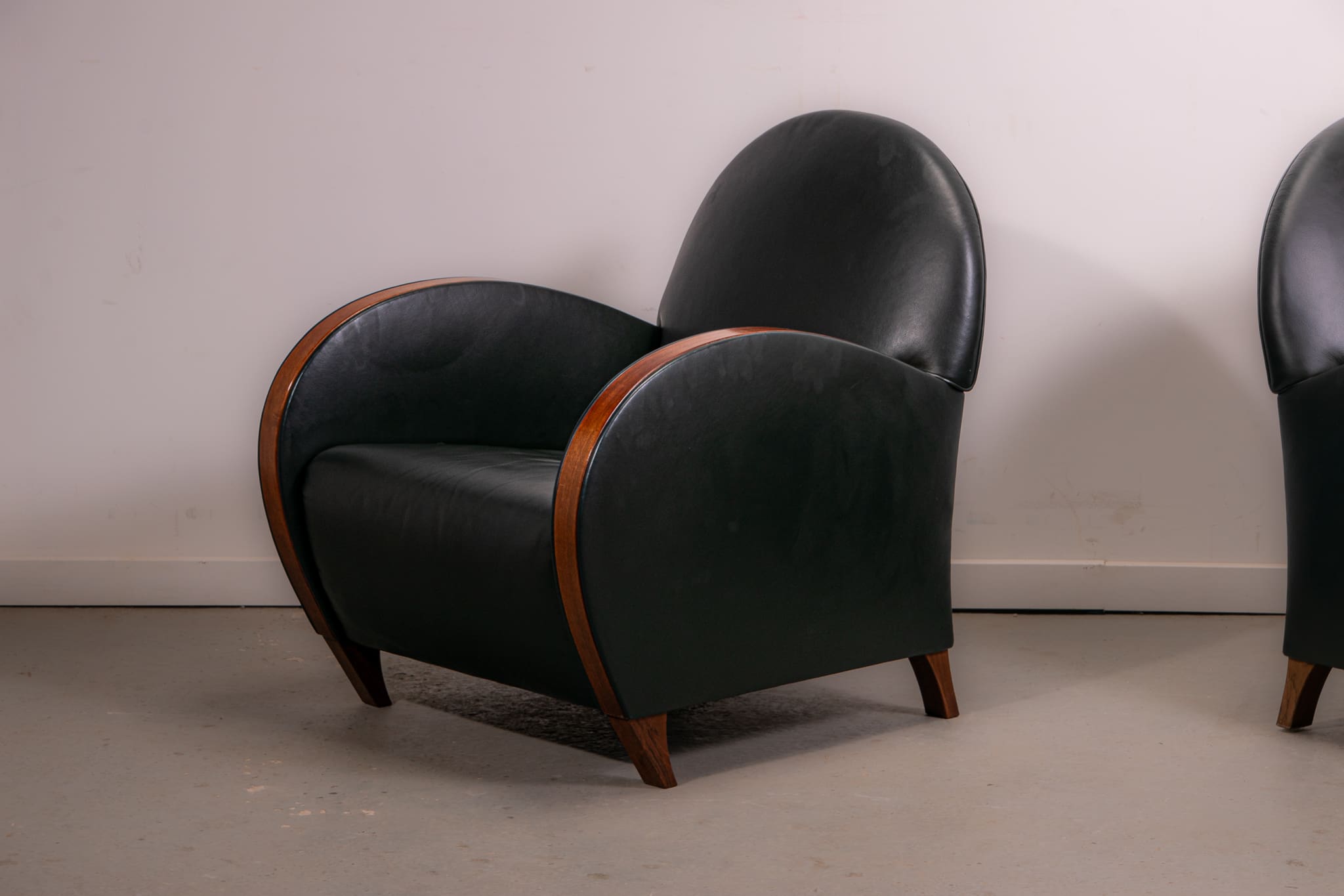 Pair of mid-century leather armchairs circa 1970 made in Belgium