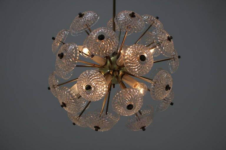 Unique set of four design Space Age dandelion / Sputnik chandeliers, 1970s