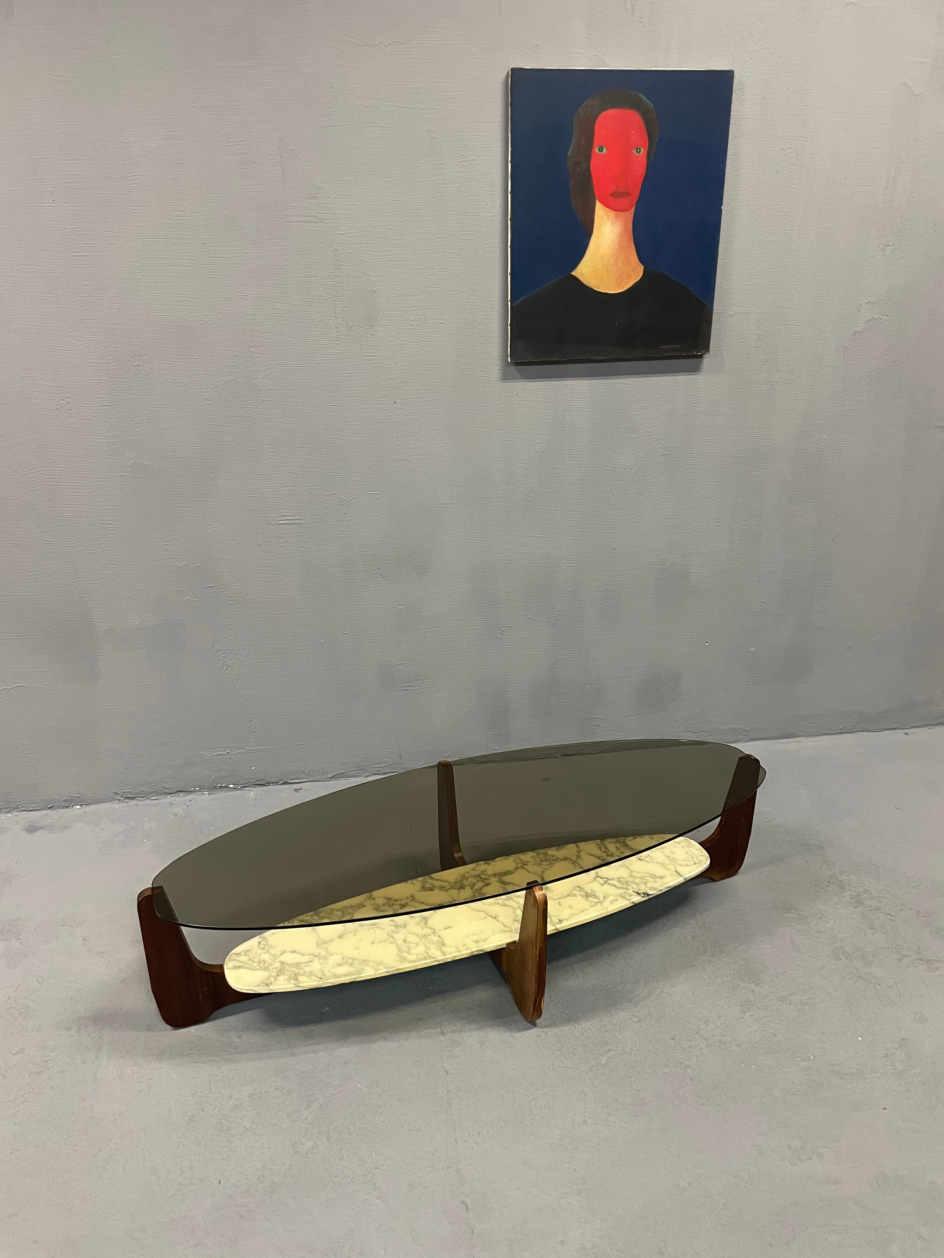 Coffee table wood and marble Hugues Poignant