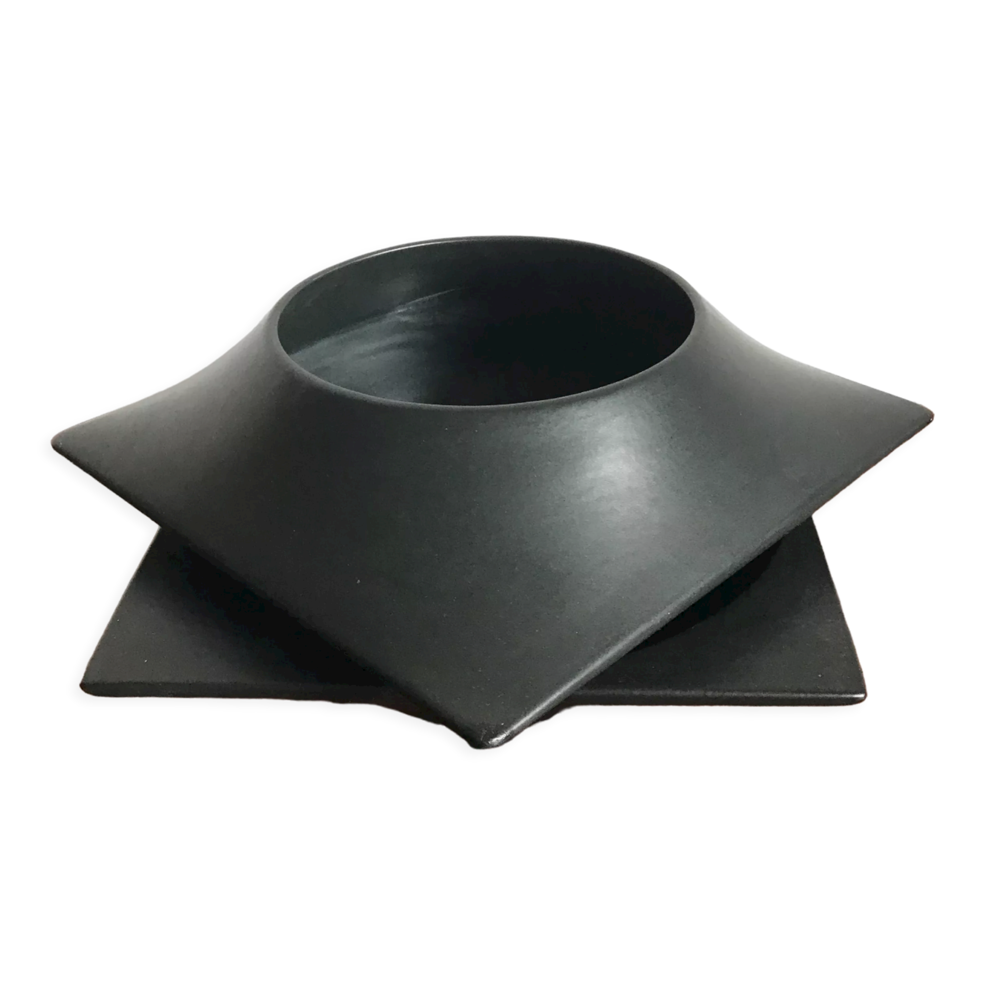 Franco Pozzi Italian black ceramic centerpiece vase 1960s