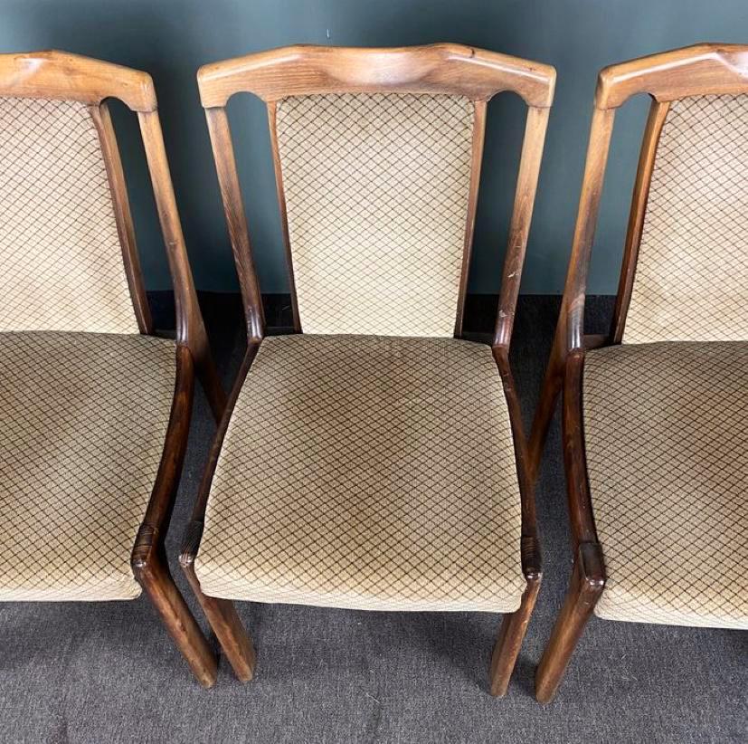 Set of 4 vintage wooden dining chairs 60s
