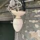 Chandelier, pink opaline suspension and white interior, complete antique