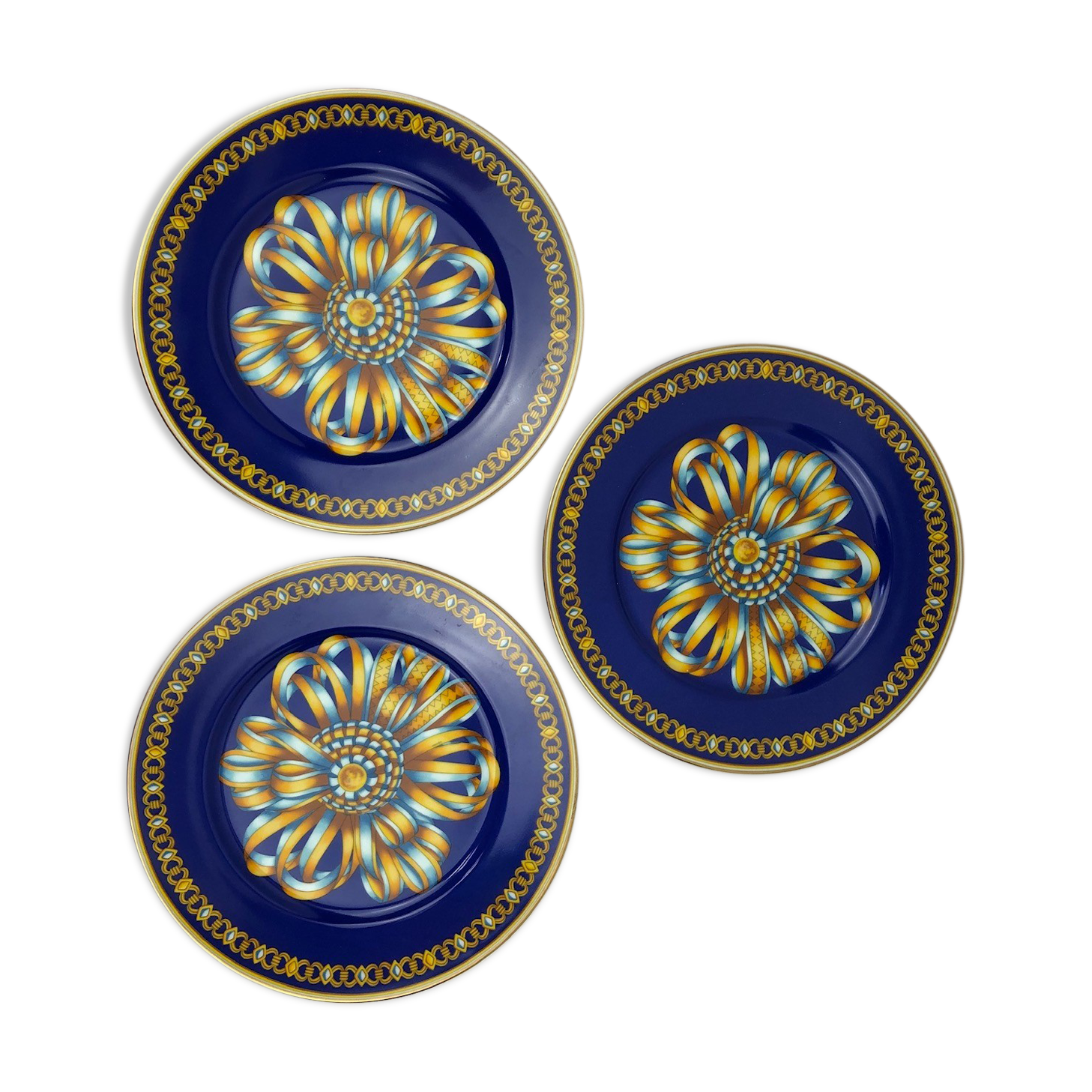 Hermes, "Silk Cocarde" model 3 plates in their packaging, 20th