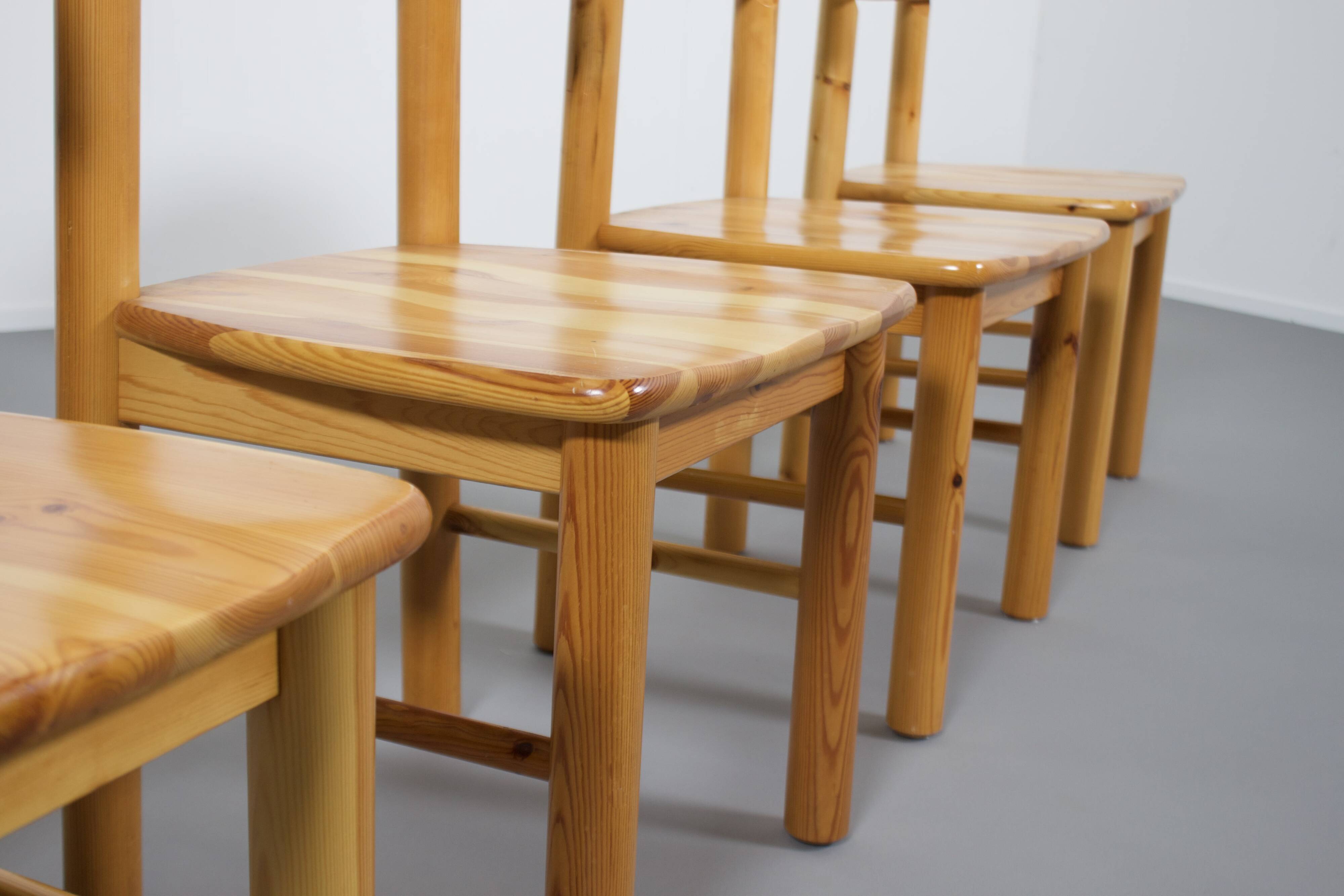 Set of Four Rainer Daumiller Pine Wood Dining Chairs, 1970s