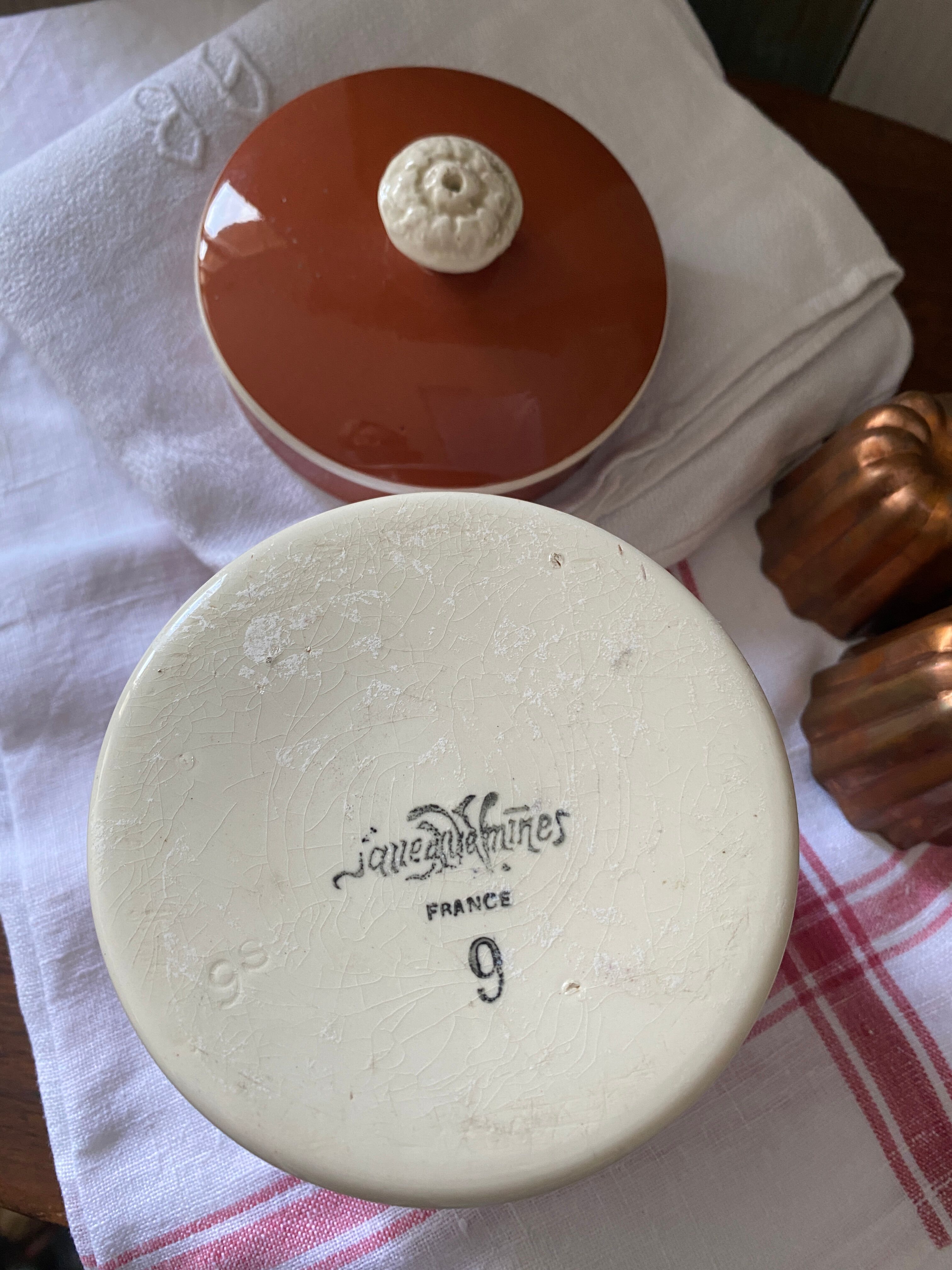 Terrine foie gras in fireearth XIX stamped "Sarreguemines"