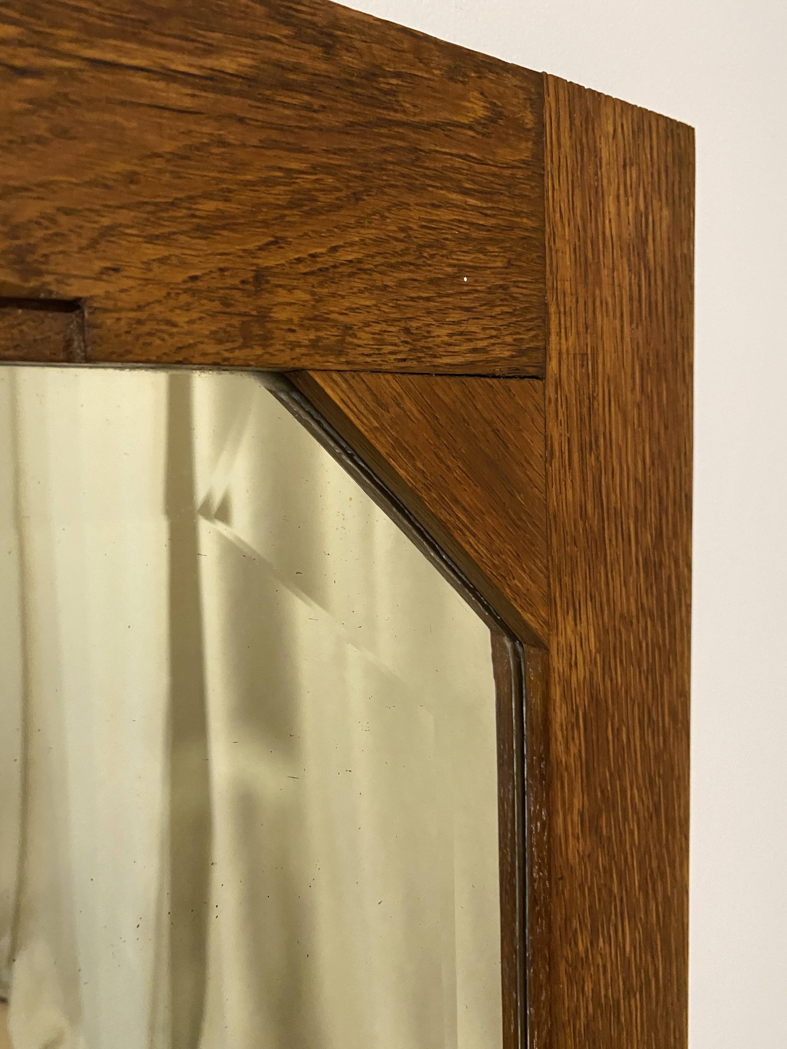 Large vintage Art Deco bizote mirror to place or hang, solid wood frame