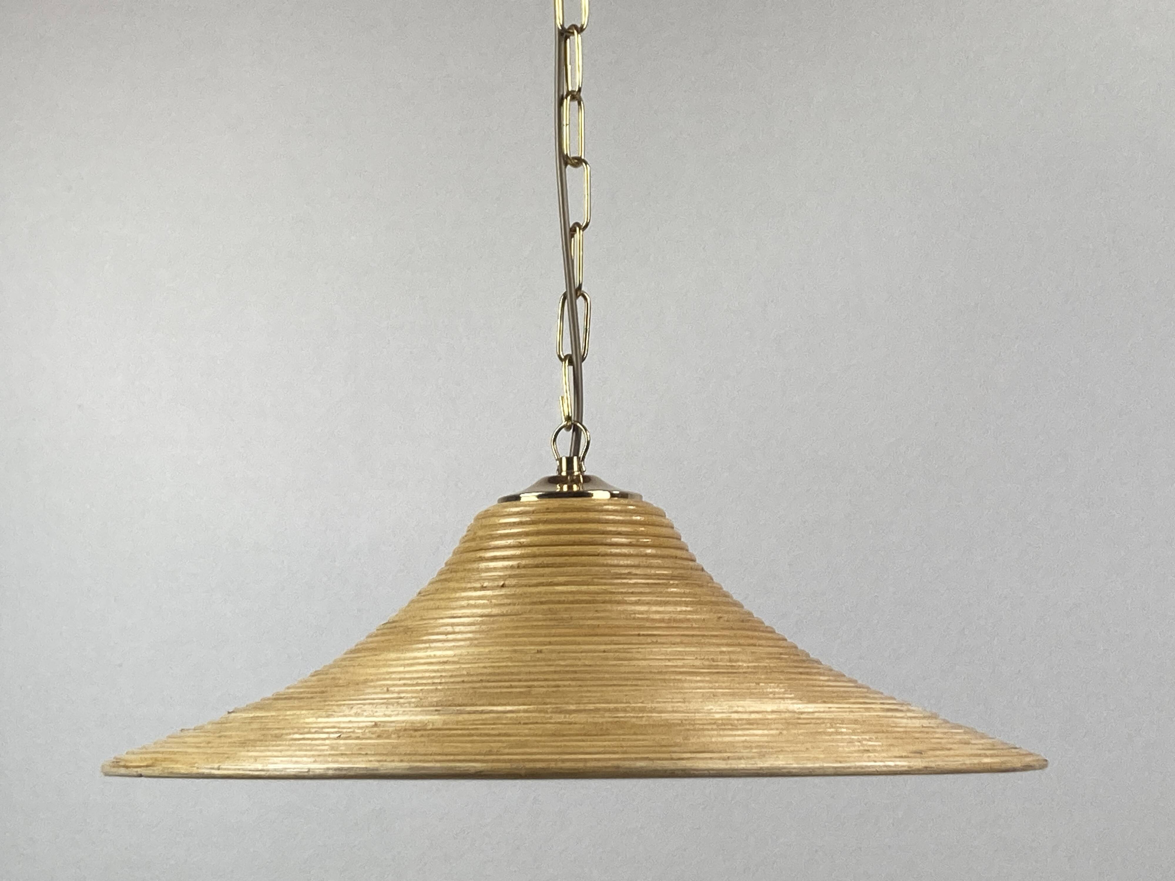 Pencil Split Reed, Rattan, Bamboo & Brass Pendant hanging lamp, Italy, 1970s